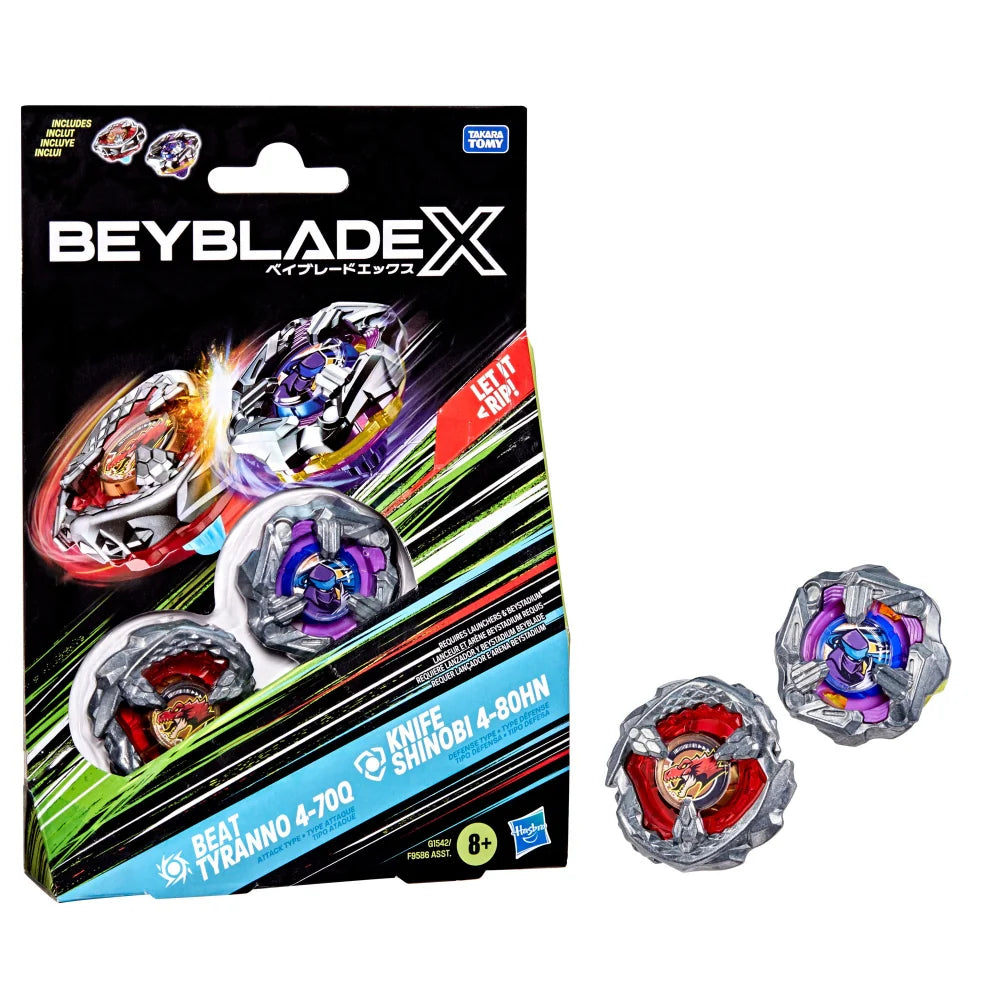 Hasbro Beyblade X Beat Tyranno 4-70Q & Knife Shinobi 4-80HN 2-Pack